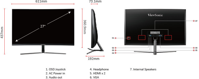 Dimension (Display with stand) 1