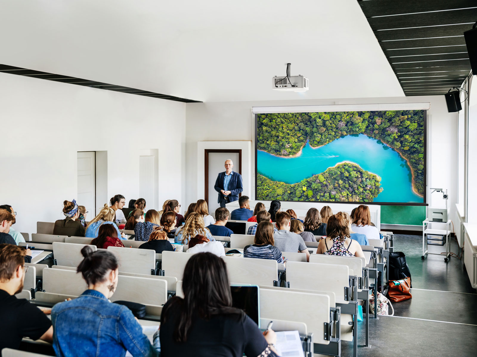 High-brightness projector ensuring clear visuals in a classroom.