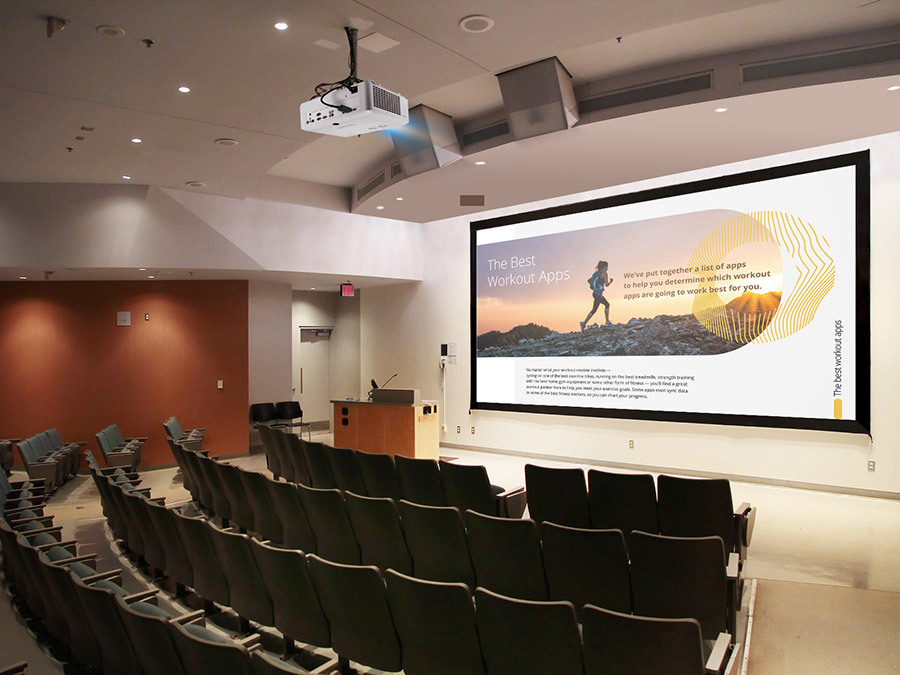 Bright projector optimizing visibility in a large lecture hall.