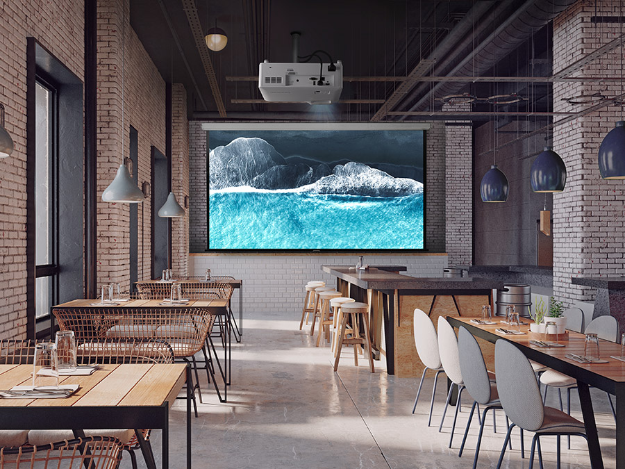 Bright projector enhancing visibility in a commercial space.