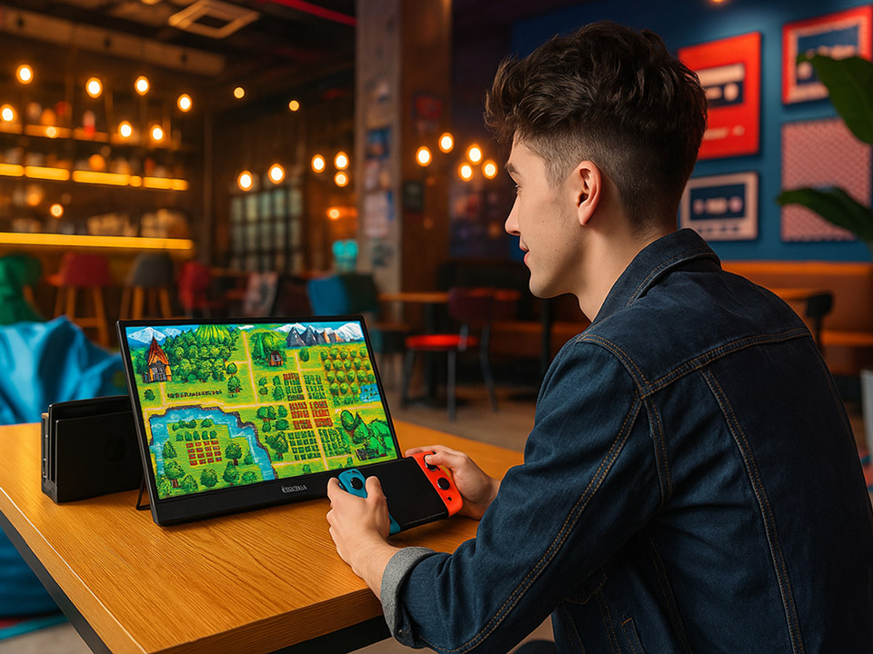 Gamer dapat bermain dengan nyaman di mana saja menggunakan monitor gaming portabel.